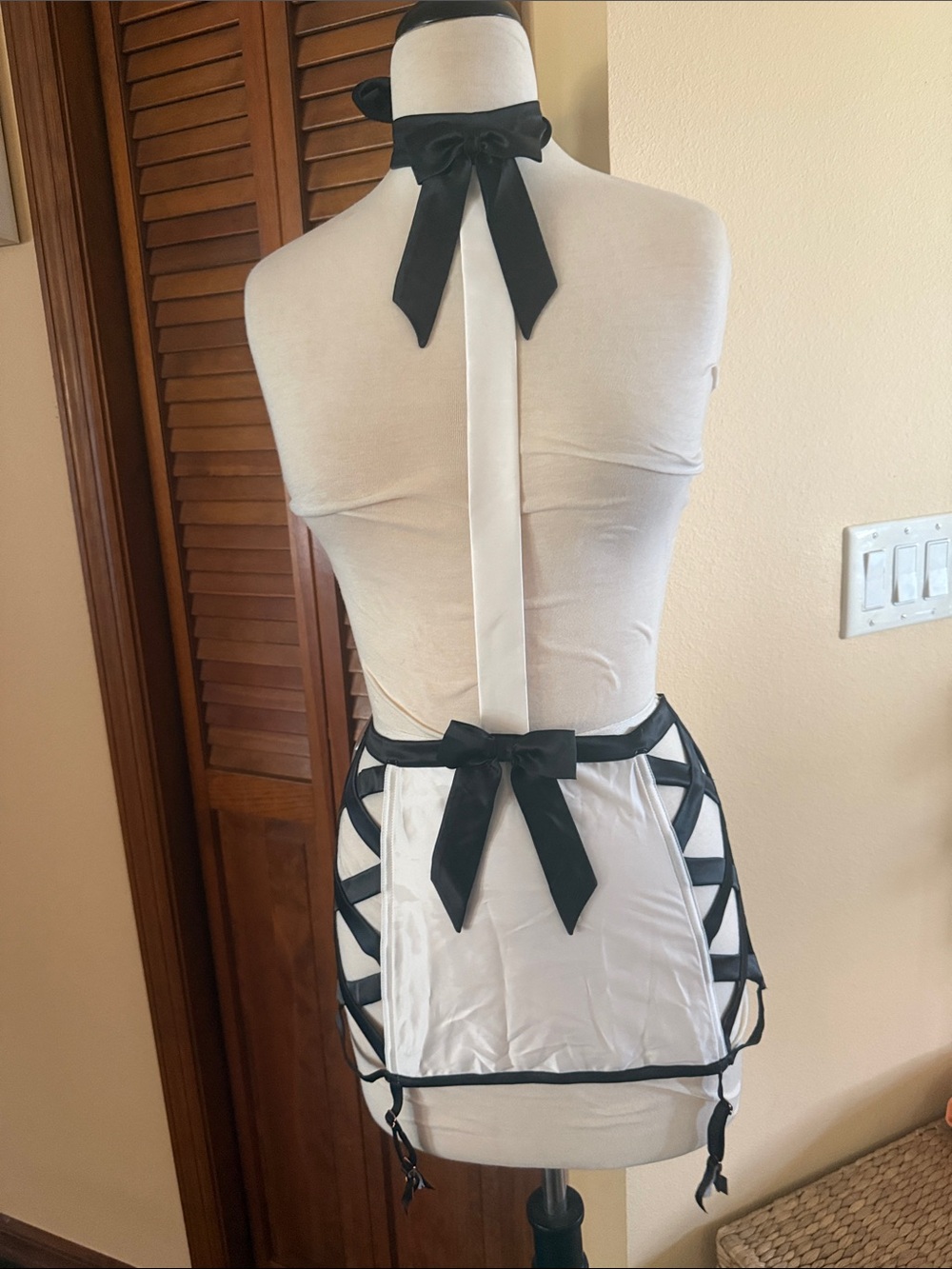 Victoria’s Secret Black and White French Maid Sexy Costumr  with Bow Trim